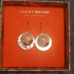 Lucky Brand Silver With Bkack And Whit Snakeskin Circle Earrings